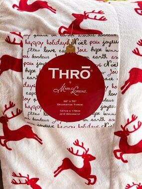 Thro Marlo Lorenz Red Reindeer Plush Super Soft Blanket Reversible Throw